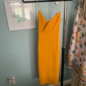 Mustard Cross-back Pencil Dress